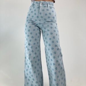 Zara Jeans: High Rise Floral Marine Straight Leg Jeans